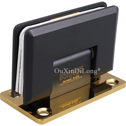 2PCS Brass Black+Golden 90 Degree Shower Glass Door Hinge Clamp Frameless Bracket Wall to Glass Bathroom Door Hardware GF378