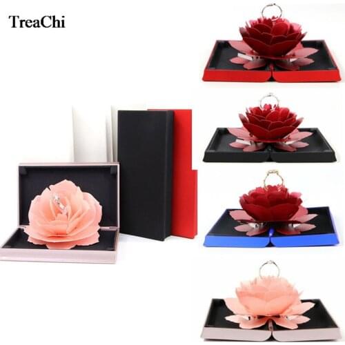 Romantic Unique Pop Up Rose Flower Wedding Engagement Ring Case Women Birthday Valentines Day Ring Storage Display Gift Box