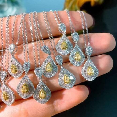 Luxury Topaz Diamond Pendant Real 925 Sterling Silver Charm Wedding Pendants Necklace For Women Bridal Party Choker Jewelry