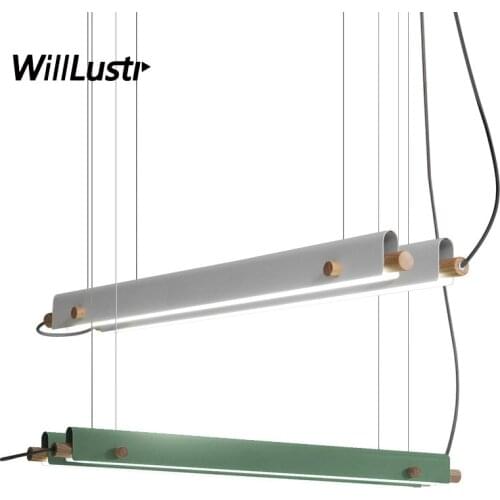 Modern Wood Rod Pendant Lamp Colorful Iron Suspension Light Restaurant Hotel Cafe Canteen Foyer Office Kitchen Hanging Lighting
