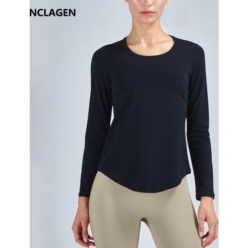 NCLAGEN Sports Top Women Long Sleeve Running Casual T-shirt Gym Round Neck Naked-feel Fabric Fitness Workout Elastic Yoga Blouse