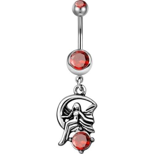Body Punk 316L Surgical Steel Moon Fairy Dangle Belly Button Rings Shiny Red Stone Belly Navel Piercings Jewelry Women Men