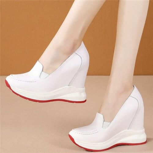 Wedges Party Mary Jane Shoes Women Genuine Leather Chunky High Heels Pumps Shoes Female Round Toe Fashion Sneakers Casual Shoes