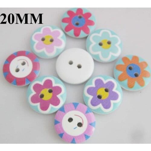 WBNOSO 20MM Wooden Buttons Scrapbooking 150pcs Flower Pattern Cutely Children Apparel button Garment accessory