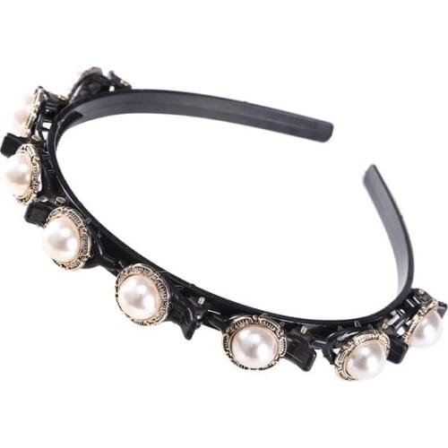Pearl Rhinestone Headband Non-Slip Headbands Flower Hair Hoop Bezel for Women Headdress Headwear