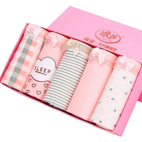 LANGSHA 5Pcs/Set Panties Cotton Sexy Women Briefs Soft Lovely Girl Underwear Plus Size Seamless Lady Underpants Female Intimate