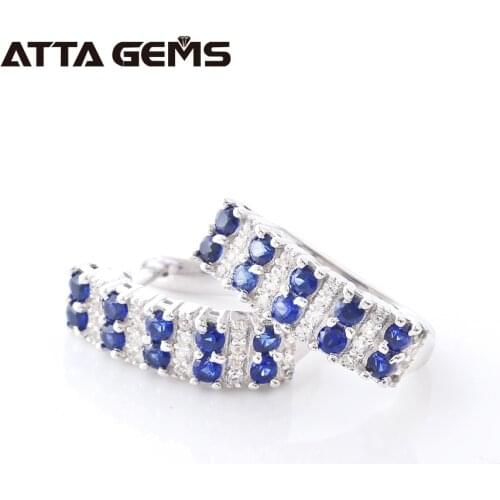 Blue Sapphire Silver Earring for Women Fine Jewelry Created Sapphire Stone Round Cut Classic Design Womens Favorite Earring