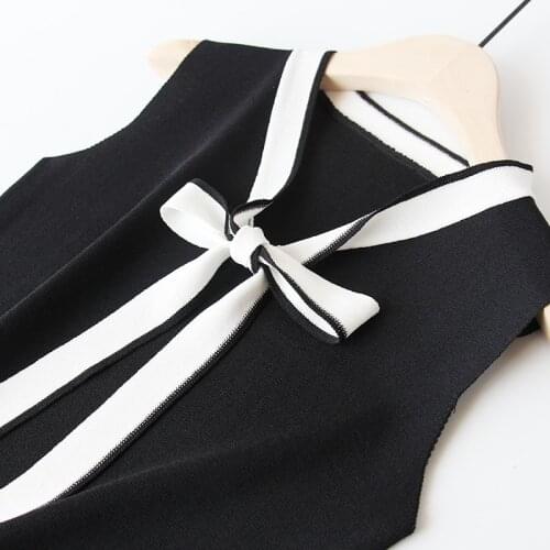 Elegant patchwork bow knitted tank top women V-neck sleeveless slim tops summer modis 2021 spring and summer new arrival
