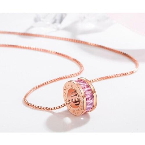 KOFSAC Exquisite Crystal Pink Zircon Rose Gold Round Pendant Jewelry 925 Sterling Silver Necklaces For Women Wedding Accessories