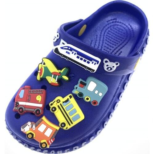 100PCS Wholesale Cartoon Transportation Croc Jibz Buckle Shoes Decoration PVC Soft Shoe Accessories Boys Party Gifts