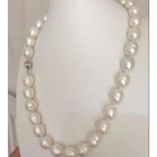 11x13mm white baroque oval pearl necklace natural Freshwater PEARL Women Jewelry 35cm 43cm 15'' 17