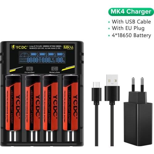 YCDC 2/4pcs 3.7V 3000mAh 18650 Li-ion Lithium 18650 Battery Rechargeable Cells With 2/4 Slots US/EU Plug Smart Battery Charger