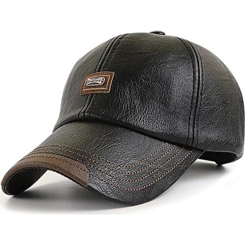 2021 Men Baseball Cap Casual Fashion Hat Autumn Winter Unisex Plus Velvet Cap Leather Baseball Cap For Men