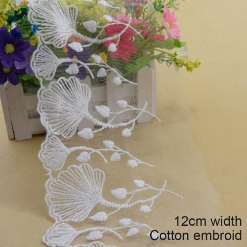 10yards 12cm wide cotton embroidery lace sewing ribbon guipure trim wedding decoration DIY colthes Accessories lace edge#4007