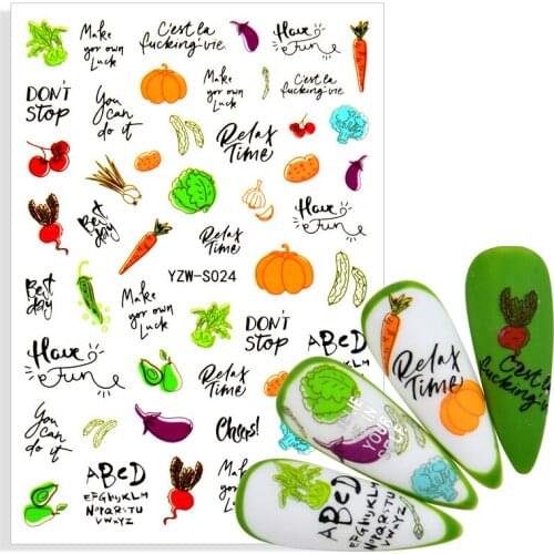 1 Sheet Nail Sticker 3D Nails Slider Decals Tomato Vegetables Design Nail Art Decoration DIY Manicure Adhesive Foil Wraps Tools