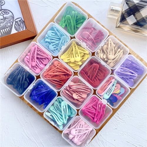 50Pcs/Box Mix-Color 3cm Baby Girls Snap Hair Clips No Slip Metal Hair Barrettes Hair Pins Kids Hair Accessorie