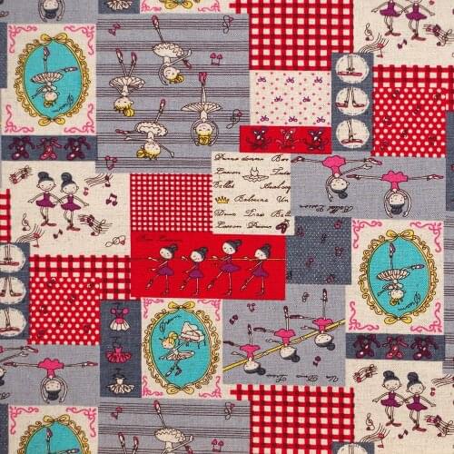 70cmx50cm Cotton Linen Fabric for handmad, bed, bag, curtain Sewing - Patch, dot, mirror,ballet girl (grey) (SL005A)