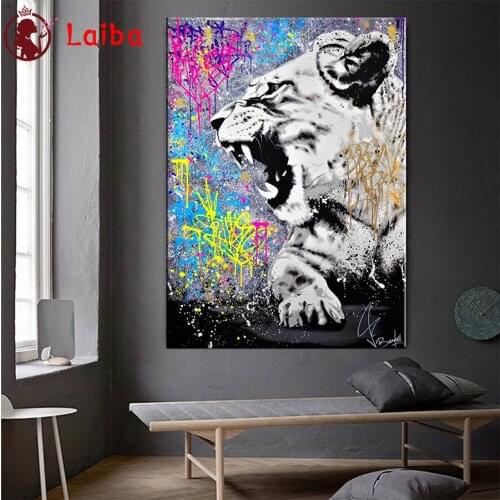 Diamond Embroidery Colorful doodle animal, roaring lion Diamond Painting Full Square round drill Mosaic Cross Stitch Wall Art