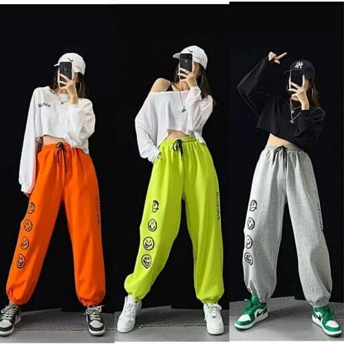 Smiley Hip hop Sweatpants Women Street Dance Fluorescent Green Harem Pants Women Streetwear Fashion Trousers Women Plus Size