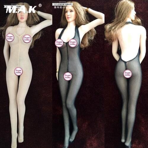 Black/White Color 1/6 Scale Sexy Female Perspective Open Bust Open Hole Jumpsuit Clothes Moldel for 12'' Big Bust Action Figure