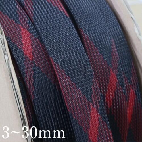 Black + Red Tight High Density PET Braided Wire Sleeve 3 - 30mm Insulated Cable Protection Expandable Line Sheath