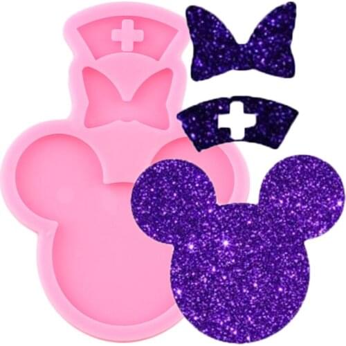 Disney Mickey Mouse Head Bows Nurse Hat Keychain Silicone Resin Mold Cupcake Fondant Cake Decorating Tools Candy Chocolate Mould