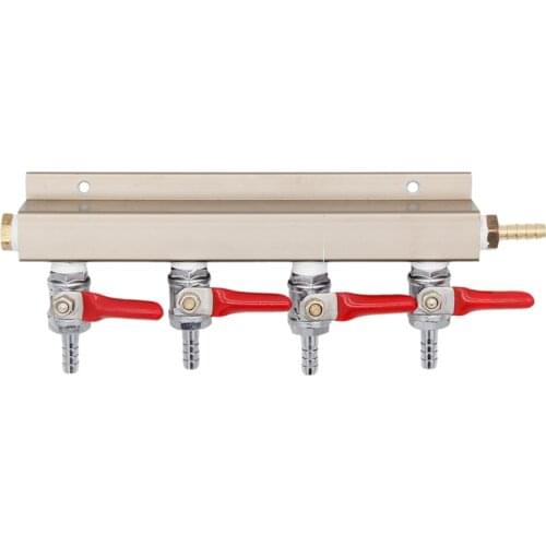 CO2 Distributor 4 Way w/ 1/4" barb shutoff Lead Free