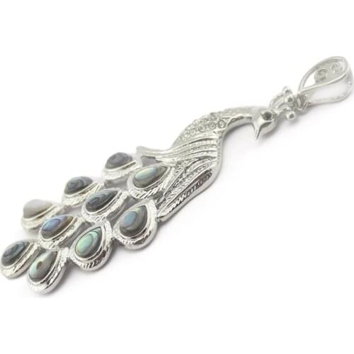 DoreenBeads Abalone Shell Pendant Zinc Based Alloy(Lead Nickel Safe) Antique Silver Color Peacock Multicolor 72mm x 25mm, 1PC
