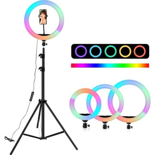 10 inch Ring Light RGB02 26cm 33cm 20cm LED Rainbow Light With Tripod Stand 1.6M Dimmable RGB Set For Short Video YouTube Live