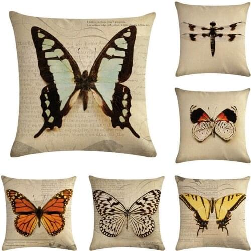 Colorful Butterfly Cushion Cover Linen Throw Pillow Home Car Sofa Decorative vintage Butterfly Pillowcase