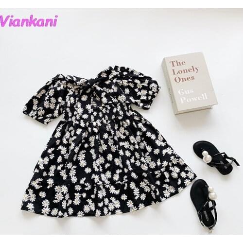Summer New Arrival Girls Fashion Daisy Dress Kids Back Bow Dresses 2021 Girl Fashion Casual Dress Baby Girls Sweet Floral Dress