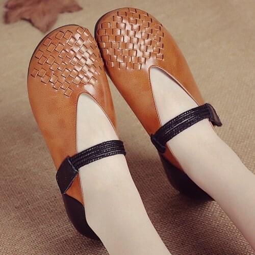 MUYANG Women Flats Autumn New Vintage Mary Janes Shoes Loafers Genuine Leather Casual Flats Shoes Fashion Women Shoes