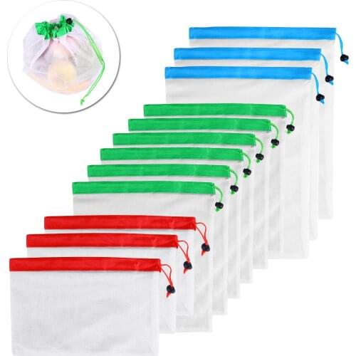 12pcs Reusable Mesh Produce Bags Washable Eco-Friendly Bags For Grocery Shopping Storage Fruit Vegetable Toys