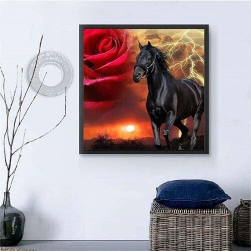 Diamond Painting Kit, 5D Diy Full Diamond Embroidery, Round/square Diamond Mosaic, Rose Running Horse Art Cross Stitch Sticker