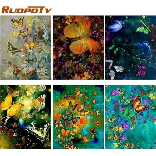 RUOPOTY Frame Diy Oil Painting By Numbers 60*75cm Butterfly Picture Diy Kits Acrylic Digital Paintings By Numbers For Wall