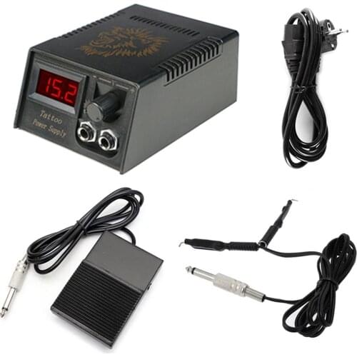 Tattoo Power Supply Set Tattoo Kits LCD Display Double Output Digital Tattoo Foot Pedal Tattoo Switch Clip Cord Tattoo Supplies
