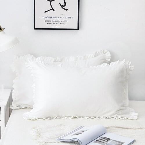 White Ruffle Pillow Sham Decorative Cotton Pillowcases with Invisible Zipper European Princess Pillow Cover Cushion 48*74cm