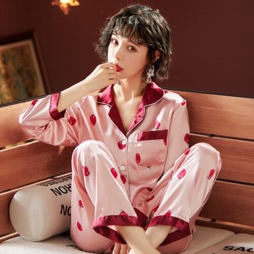 Autumn Silk Pajama Sets For Women Luxury Lounge Wear Long Sleeve Pyjamas Sleepwear Causal 2Pcs Stain Pijama Mujer Sexy Homewear