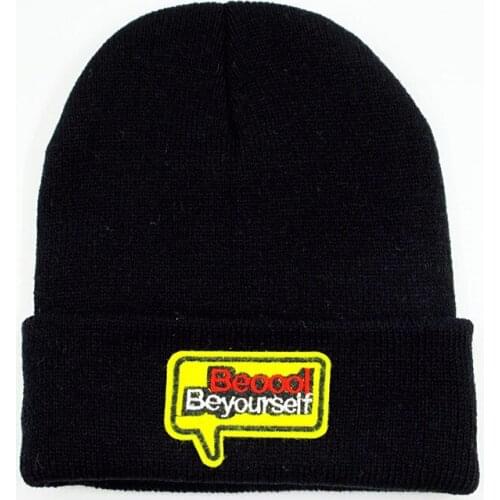 Cotton yellow letter embroidery Thicken knitted hat winter warm hat Skullies cap beanie hat for men and women 48