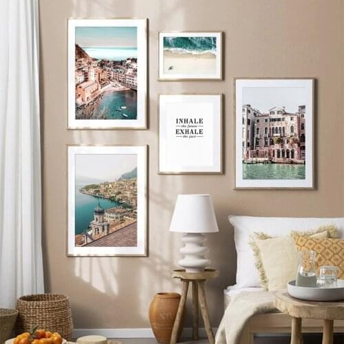 Italy City Building Photograph Canvas Painting Seascape Coastal Poster Home Decoration Print Wall Art Landscape Picture Modern
