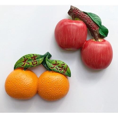 Hand-painted Chinese New Year Oranges And Apples 3D Fridge Magnets Tourism Souvenirs Refrigerator Magnetic Stickers Gift