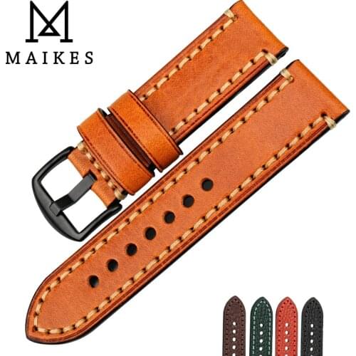 MAIKES Watch Accessories Watch Band For PANERAI FOSSIL Genuine Leather Strap Brown 20 22 24 26mm Watchband Bracelet