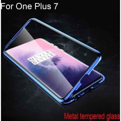 Luxury Magnetic Adsorption Case For One Plus 7 Metal Frame Clear Tempered Glass Cover For One Plus 7 Magnetic Flip Cases Coque