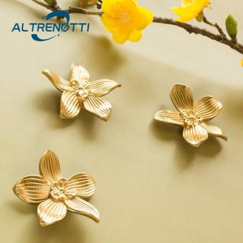 Furniture Handle Flower Chinese Style Single Hole Brass Gold Kitchen Cabinet Door Pull Wardrobe Cupboard Drawer Knob Hardware