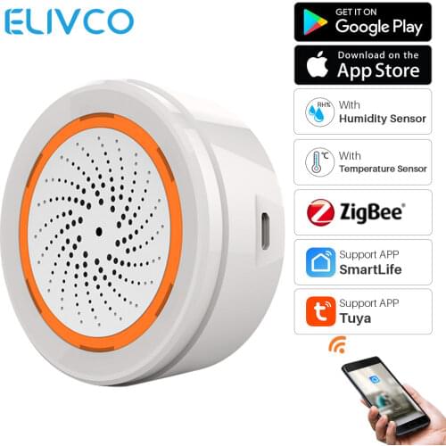 ZigBee Tuya Siren Alarm With Temperature Humidity Sensor 90dB Sound Light Home Security Alarm Works SmartLife APP Zigbee Gateway