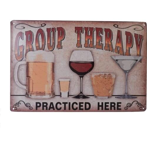 Strosportsandtech Beer Alcohol Drinking Group Therapy Funny Tin Sign Bar Pub Diner Cafe Wall Decor Home Decor Art Poster Retro