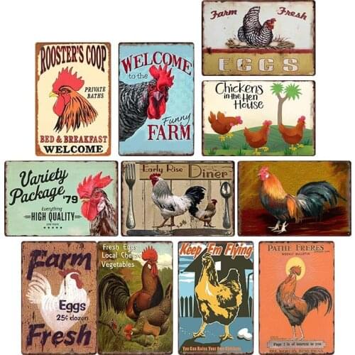 Chicken Plaque Sign Vintage Metal Shappy Chic Tin Signs Wall Poster Bar Farm Pub Club Home Decor Wall Art Iron Painting