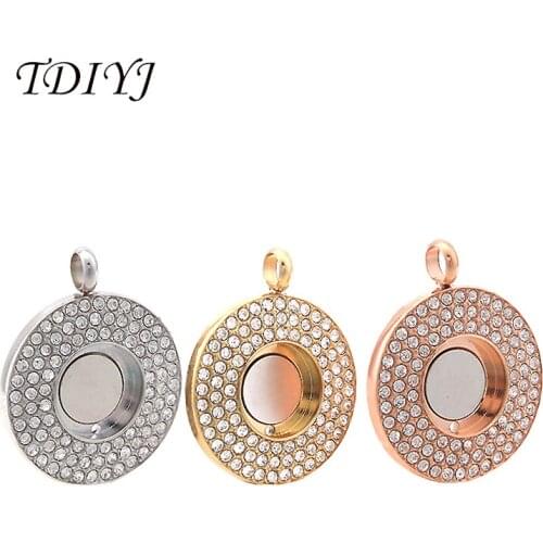 TDIYJ 6Pcs New 2.5CM*3CM My Coin Stainless Steel Three Layers Crystals Magnetic Stone Coin Disc Pendant fit for 12MM Small Coins