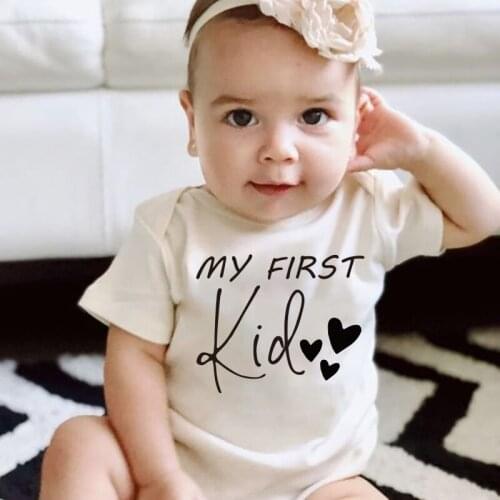 Funny Newborn Baby Cotton MY FIRST KID LOVE Letter Print Cute Toddler Summer Jumpsuits Bodysuits Outfits Infant Romper 0-24M New