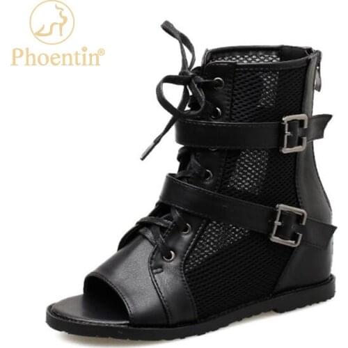 Phoentin Height increased summer mesh boots Womens Rome wedge peep toe Sandals 2021 Summer Casual zip Shoes black FT1588